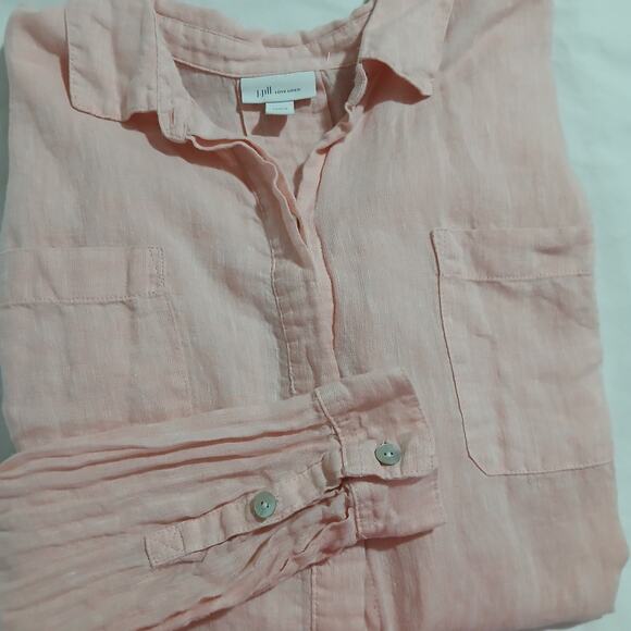 J.Jill Love Linen Med Petite Petal Pink Hidden Shell Buttons Easy Care Blouse - Picture 7 of 11